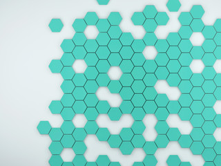 Abstract green hexagons on white background; honeycomb pattern design 3d rendering, 3d illustration