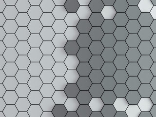 Abstract black and white hexagon background; honeycomb pattern design 3d rendering, 3d illustration