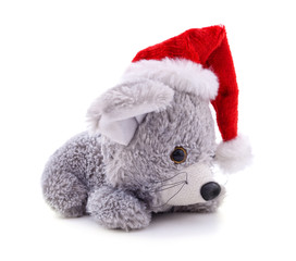 Toy mouse in the hat Santa.