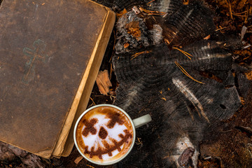 Halloween coffee concept Pumpkin head jack