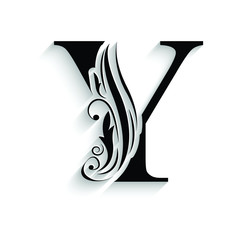 letter . Black flower alphabet.  Beautiful capital letters with shadow