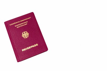 German passport isolated on white background with copy space 