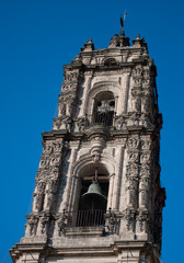 Fototapeta premium Close up of tower of the temple of San Francisco Javier located in Tepotzotlán, State of Mexico