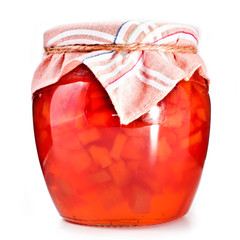Quince jam, homemade, isolated on a white background.