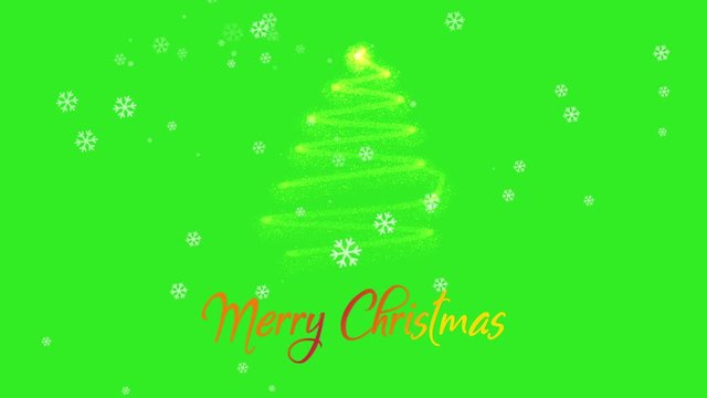 Beautiful after effects animation of Christmas tree and snow revealing Merry Christmas text on green screen background