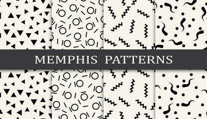 black and white memphis seamless pattern set