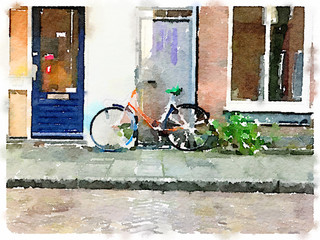 Obraz na płótnie Canvas DW Bicycle Leaning Building