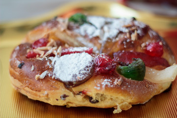 Portuguese traditional Christmas cake called Bolo rei or King's Cake