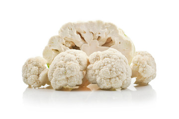 Cauliflower pieces isolated on white background.