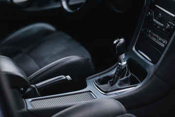 Fototapeta na wymiar six-speed manual shift car gear lever.