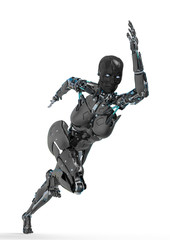 cyborg female comic running in a white background