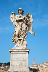 Fototapeta na wymiar ROME, ITALY - MARCH 27, 2015: Ponte Sant'Angelo - Angels bridge - Angel with the crown of thorns.