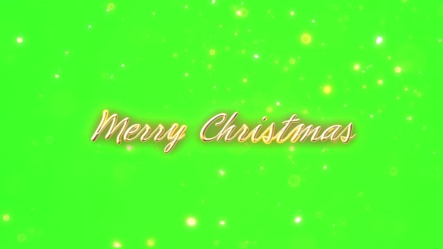 Glittering gold particle text animation of Merry Christmas text on green screen background