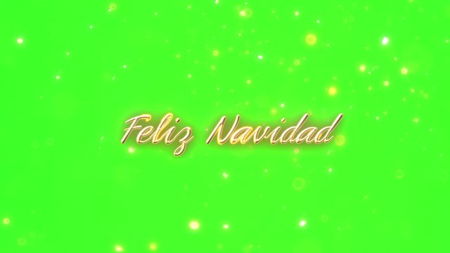 Green screen text animation of Feliz Navidad with gold particles.  Translation: Merry Christmas.