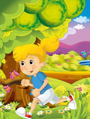Obraz na płótnie Canvas cartoon happy and funny scene with kid in the park having fun - illustration for children