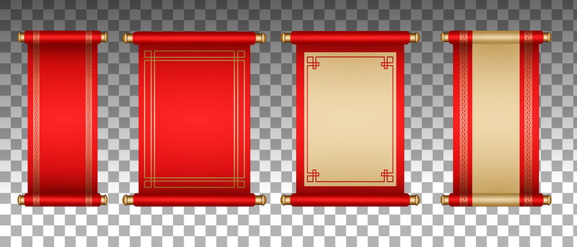 Set of red scrolls with space for text for Chinese new year and holidays. 