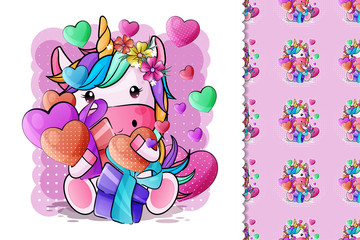 cute baby unicorn with heart for kids