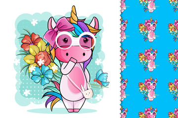 cute baby unicorn with flowers for kids