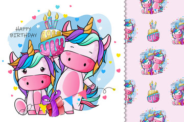 cute unicorn birthday greeting card for kids © rorozoa