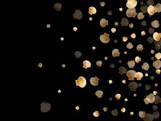 Gold seashells vector, golden pearl bivalved mollusks.