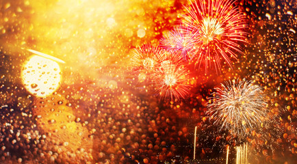 Fototapeta premium burst of fireworks new year banner