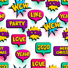 Pop Art seamless pattern comic text wow lol