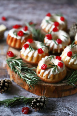 Christmas cupcakes. Christmas and New Year decorations sweets.