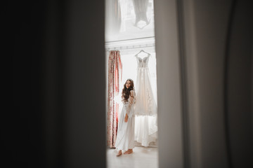 Beautiful luxury bride in elegant white dress