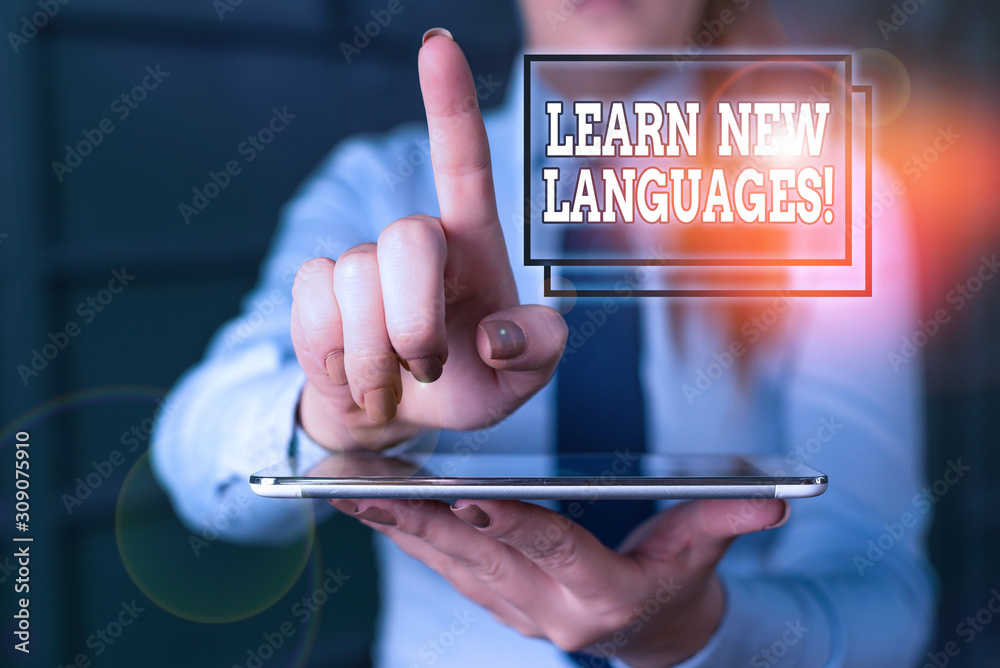 Poster word writing text learn new languages. business photo showcasing developing ability to communicate i