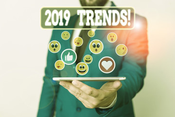 Text sign showing 2019 Trends. Business photo text general direction in which something is developing or changing