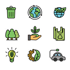 Set of ecology icon with filled line design. Ecology related vector illustration with simple design isolated on white background 