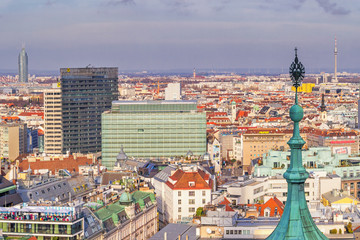 Fototapeta na wymiar Cityscape - top view of the city of Vienna from the south tower of St. Stephen's Cathedral, Austria