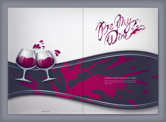 Restaurant menu cover template with red wine glass, romantic flyer with vine for date invitation, greeting card design, banner for party or menu bar with cocktail, wine, drink in vector.