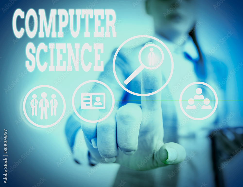 Poster word writing text computer science. business photo showcasing study of both computer hardware and so