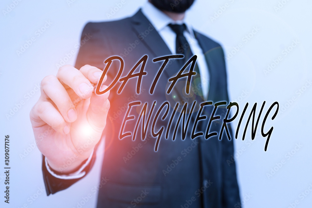 Poster writing note showing data engineering. business concept for data science that focuses on practical a