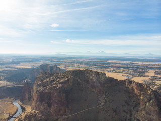 Rocks in a beautifully beautiful desert canyon. Smith Rock State Park National Park. Oregon State. Top view