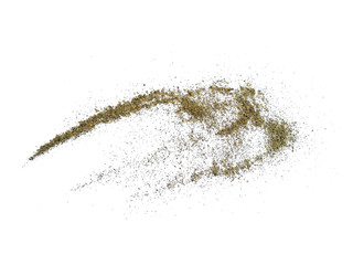 Fototapeta premium Sand beach texture on white background. Sand arrangement with clipping path.