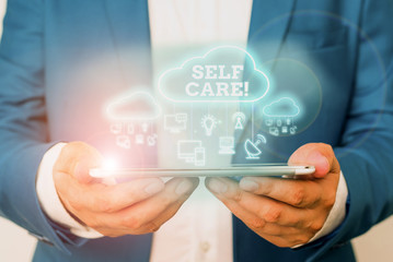 Text sign showing Self Care. Business photo text practice of taking action preserve or improve ones own health