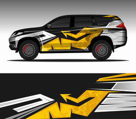 Car wrap decal design vector,  livery race rally car vehicle sticker. 4x4 Suv