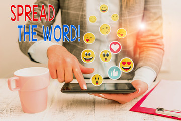 Text sign showing Spread The Word. Business photo showcasing share the information or news using social media