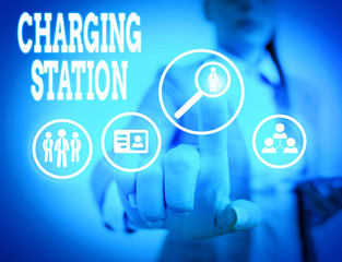 Word writing text Charging Station. Business photo showcasing places where showing charge their electric equipment
