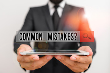 Text sign showing Common Mistakes question. Business photo text repeat act or judgement misguided...