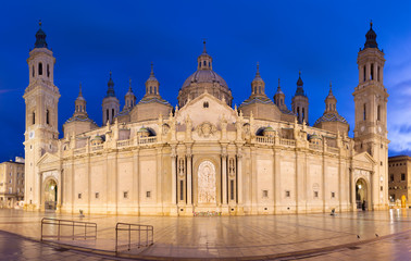 Zaragoza - The cathedral  Basilica del Pilar in the  morning.