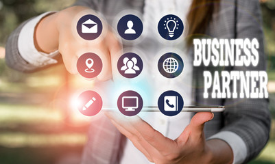 Word writing text Business Partner. Business photo showcasing commercial entity with which another commercial entity