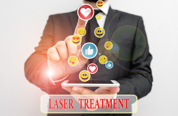 Writing note showing Laser Treatment. Business concept for any of various medical and surgical techniques using lasers