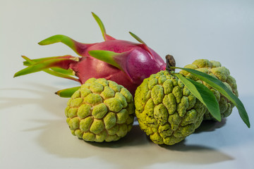 Fruits from Thailand dragon fruit and custard apple are delicious taste, fragrant, sweet, beneficial to health they are popular for foreign tourists.