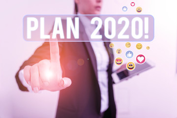 Word writing text Plan 2020. Business photo showcasing detailed proposal doing achieving something next year