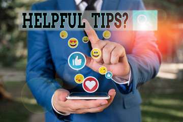 Word writing text Helpful Tips Question. Business photo showcasing secret information or advice given to be helpful knowledge