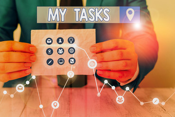 Handwriting text My Tasks. Conceptual photo assigned piece of work often to be finished within a...