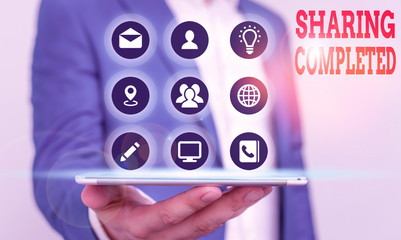 Handwriting text writing Sharing Completed. Conceptual photo to bring to an end and especially into a perfected state